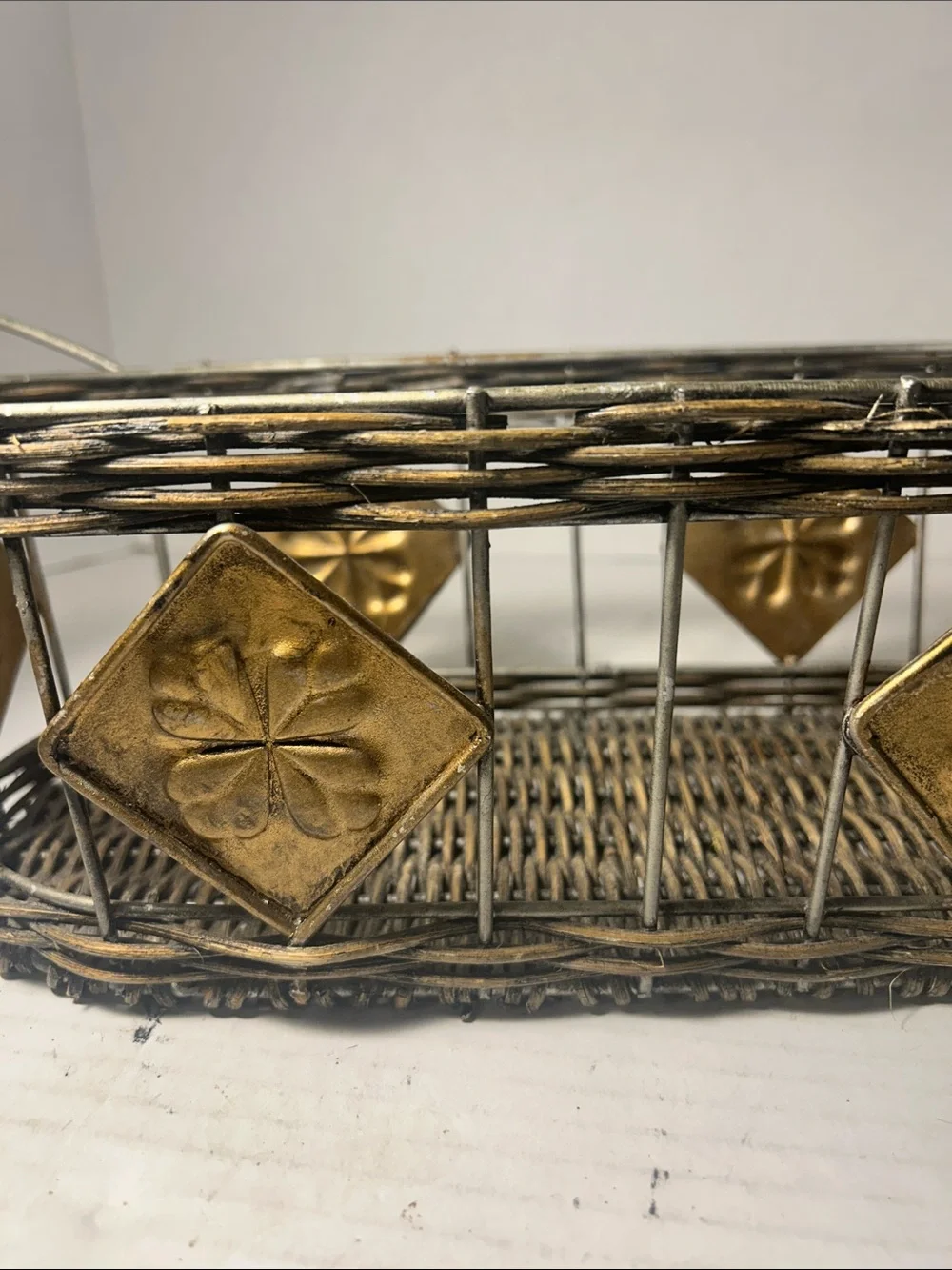 Decorative Brown Wicker Basket with Gold Accents - Home Accents
